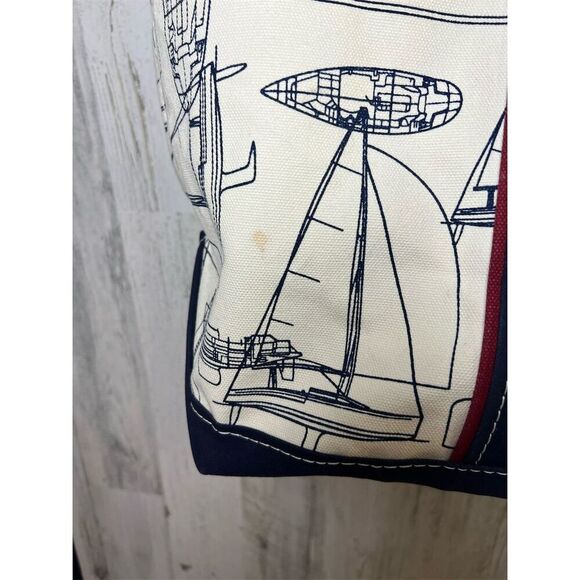 Vintage LL Bean Boat and Tote Bag Nautical‎ Sailing Design cream large - Picture 3 of 12